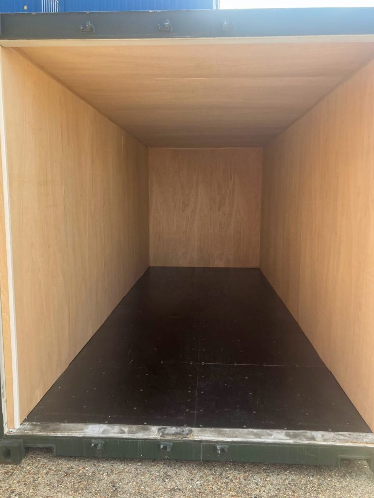 20-foot container lined with plywood